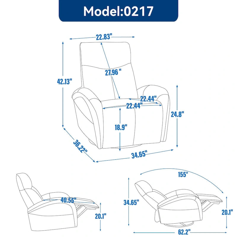 Leren draaibare en schommelbare elektrische relaxstoel, maximale draaicirkel 270, zwaar uitgevoerd bewegingsmechanisme met USB en Type-C
