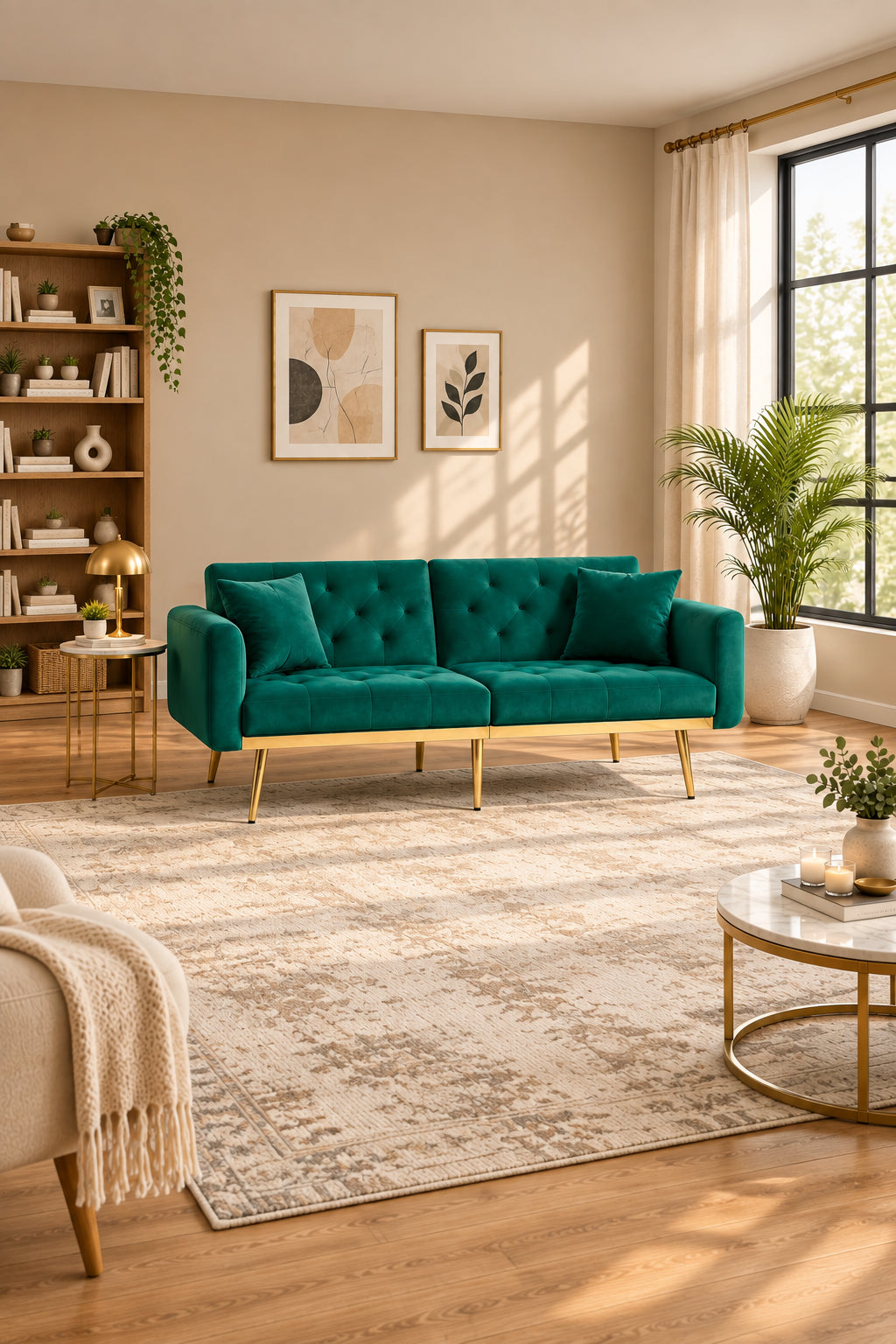 65.35 Velvet Futon Sofa Bed with Adjustable Backrest