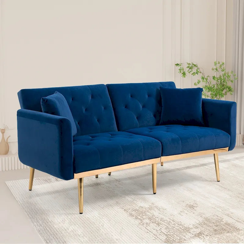 65.35 Velvet Futon Sofa Bed with Adjustable Backrest