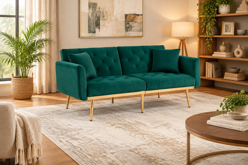 65.35 Velvet Futon Sofa Bed with Adjustable Backrest