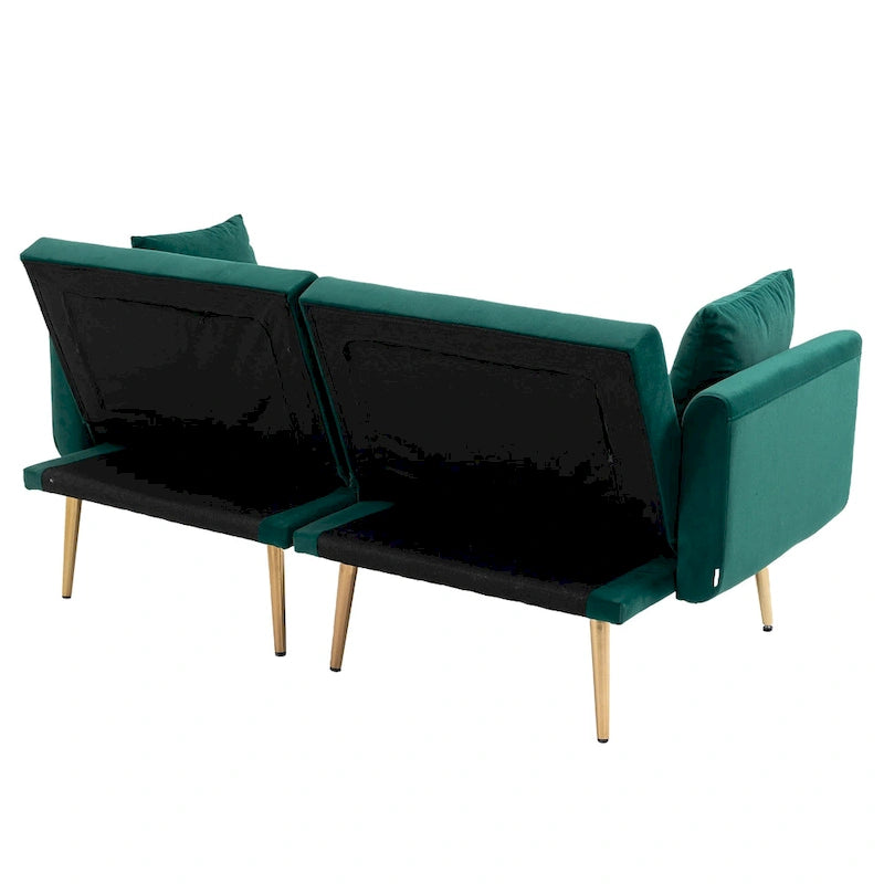 65.35 Velvet Futon Sofa Bed with Adjustable Backrest