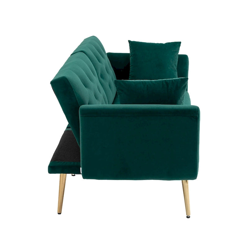 65.35 Velvet Futon Sofa Bed with Adjustable Backrest