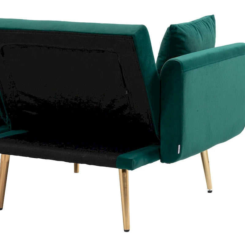65.35 Velvet Futon Sofa Bed with Adjustable Backrest