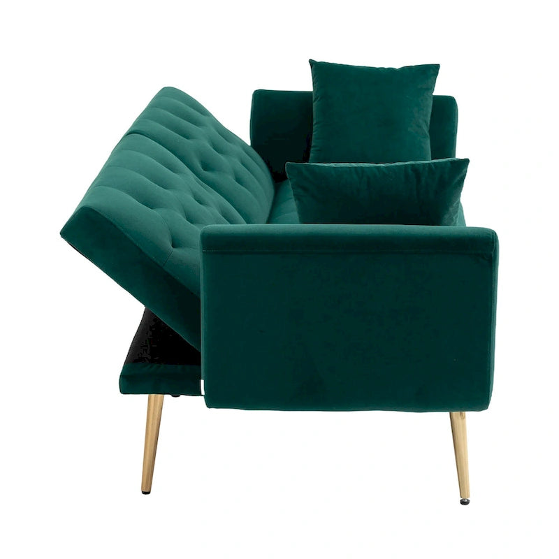 65.35 Velvet Futon Sofa Bed with Adjustable Backrest