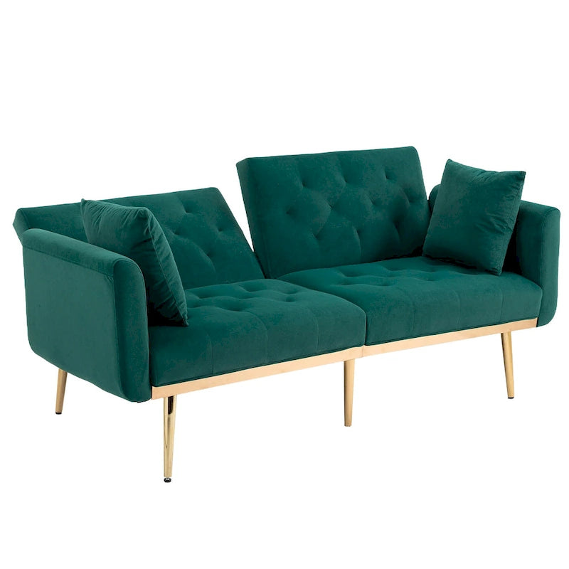65.35 Velvet Futon Sofa Bed with Adjustable Backrest