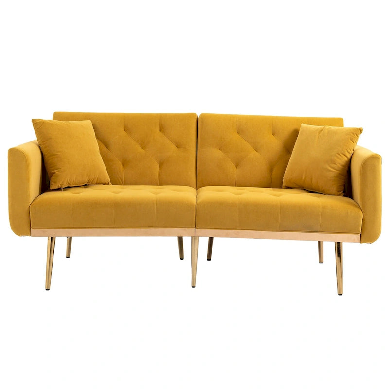 65.35 Velvet Futon Sofa Bed with Adjustable Backrest