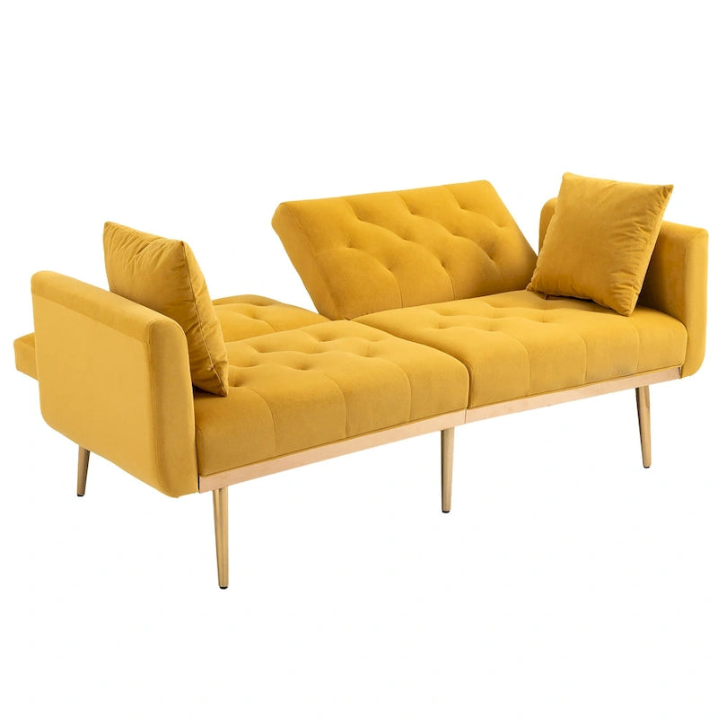 65.35 Velvet Futon Sofa Bed with Adjustable Backrest