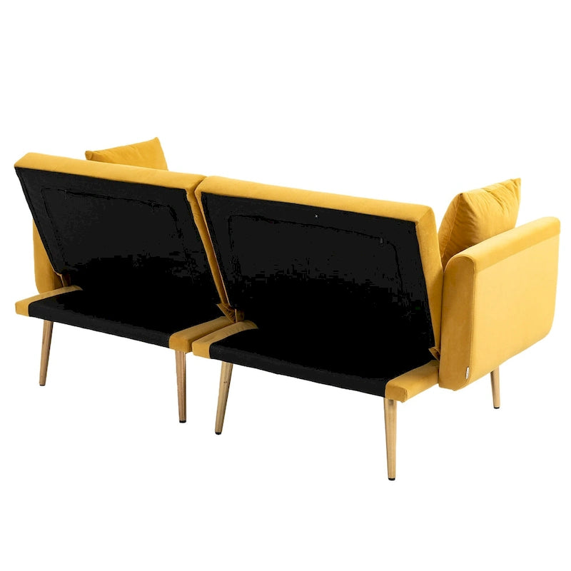 65.35 Velvet Futon Sofa Bed with Adjustable Backrest