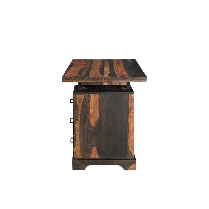 54 Brown Live Edge Solid Wood Writing Desk With Three Drawers