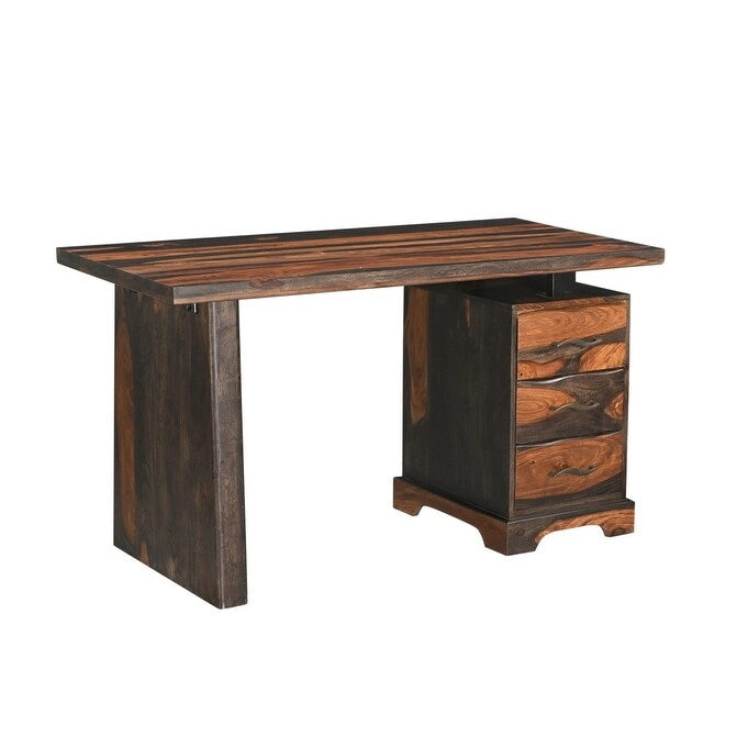 54 Brown Live Edge Solid Wood Writing Desk With Three Drawers