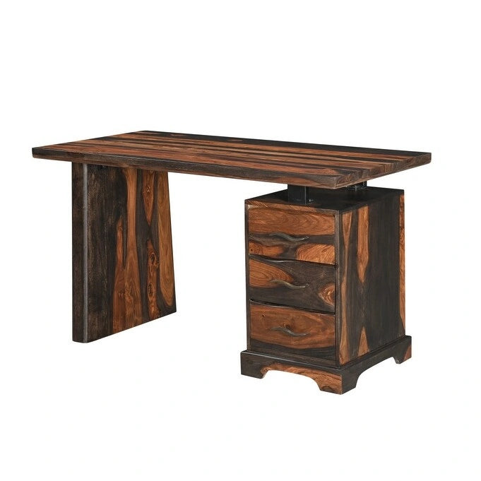 54 Brown Live Edge Solid Wood Writing Desk With Three Drawers