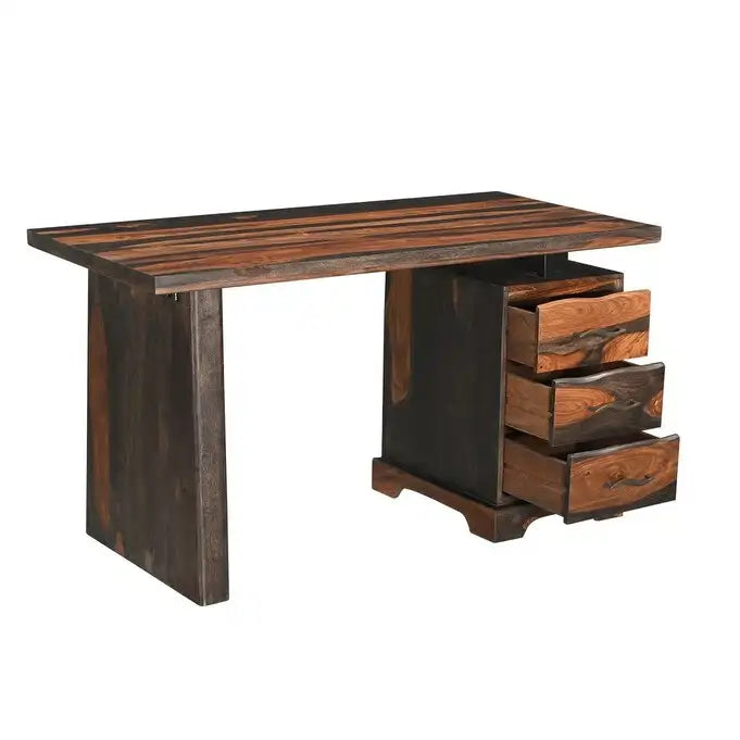 54 Brown Live Edge Solid Wood Writing Desk With Three Drawers