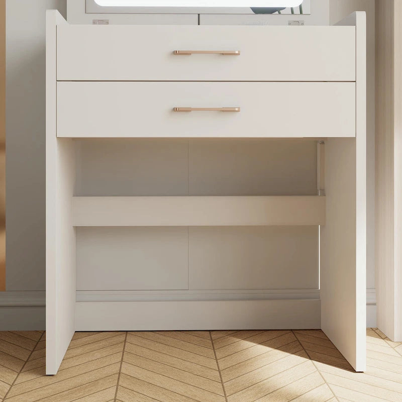 23.6 Schminktisch mit beleuchtetem Klappaufsatz, 3-in-1-Schminktisch mit Glasplatte, LED-Beleuchtung und Steckdose, 3 Schubladen