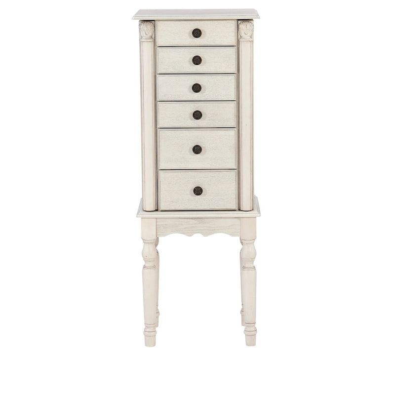 Schmuckschrank mit 6 Schubladen und Seitenfächern - 37 - Creme