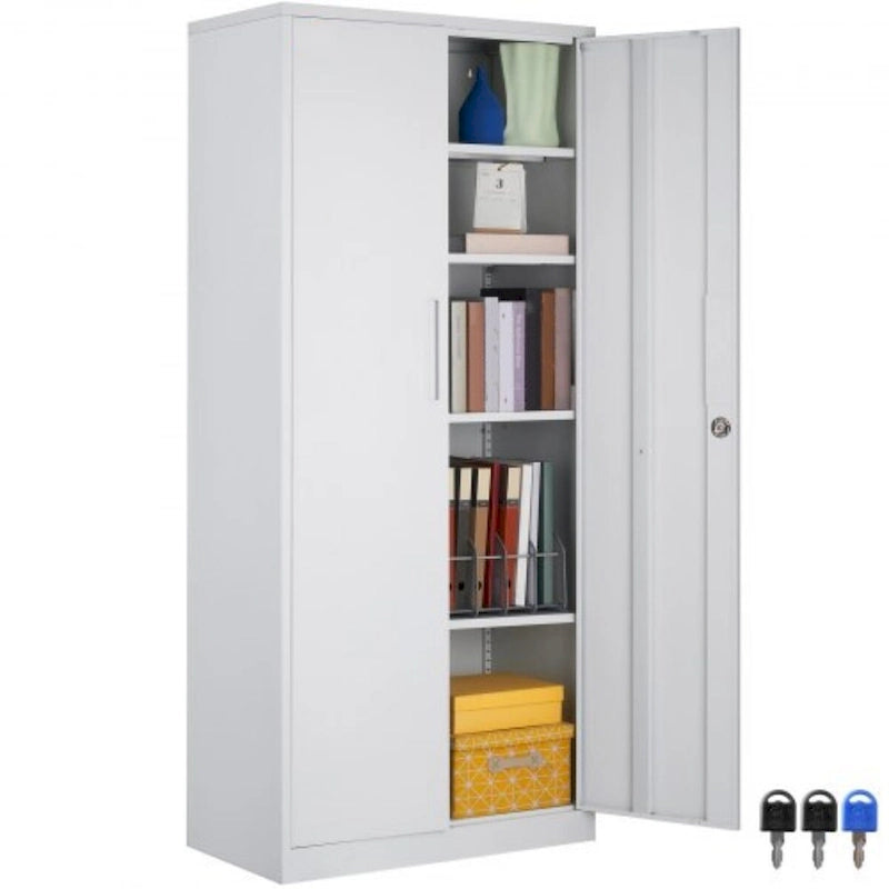 75 Inch Locking Metal Storage Cabinet with 4 Adjustable Shelves and 2 Magnetic Doors