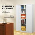75 Inch Locking Metal Storage Cabinet with 4 Adjustable Shelves and 2 Magnetic Doors