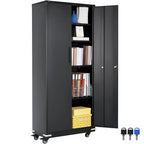 75 Inch Locking Metal Storage Cabinet with 4 Adjustable Shelves and 2 Magnetic Doors