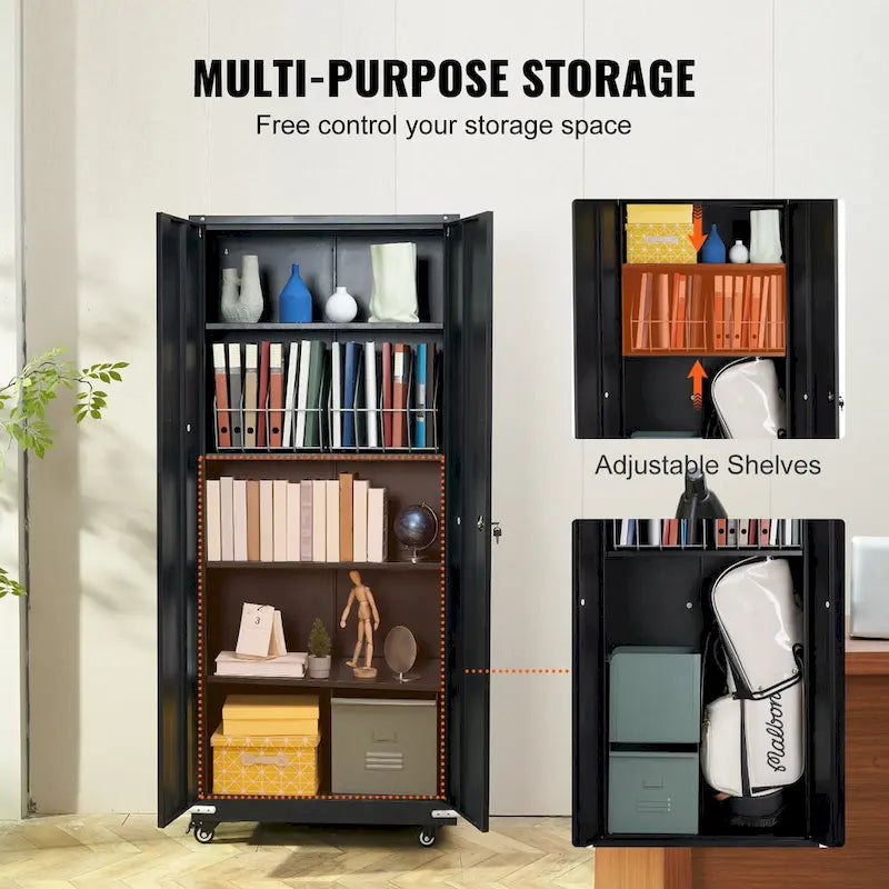75 Inch Locking Metal Storage Cabinet with 4 Adjustable Shelves and 2 Magnetic Doors