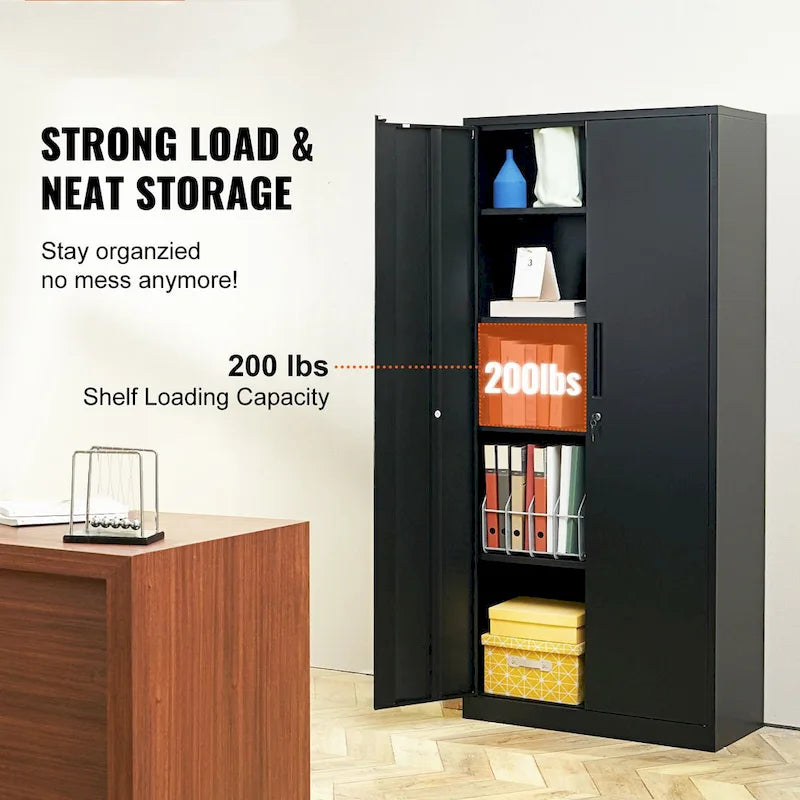 75 Inch Locking Metal Storage Cabinet with 4 Adjustable Shelves and 2 Magnetic Doors