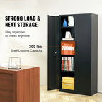 75 Inch Locking Metal Storage Cabinet with 4 Adjustable Shelves and 2 Magnetic Doors