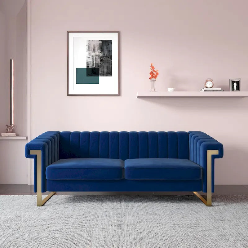 Traditional Chesterfield Tufted Velvet Sofa, Couch with Removable Cushions and Gold Legs