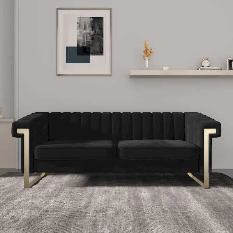 Traditional Chesterfield Tufted Velvet Sofa, Couch with Removable Cushions and Gold Legs