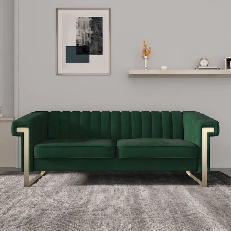 Traditional Chesterfield Tufted Velvet Sofa, Couch with Removable Cushions and Gold Legs