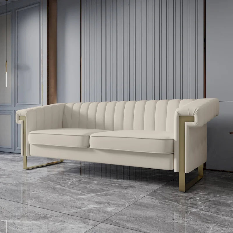 Traditional Chesterfield Tufted Velvet Sofa, Couch with Removable Cushions and Gold Legs