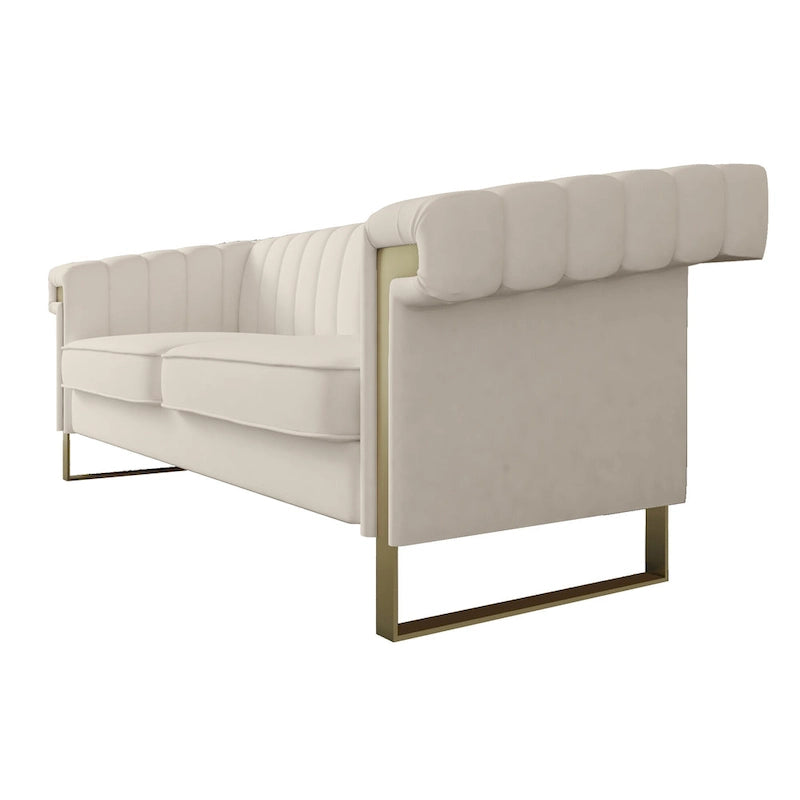 Traditional Chesterfield Tufted Velvet Sofa, Couch with Removable Cushions and Gold Legs