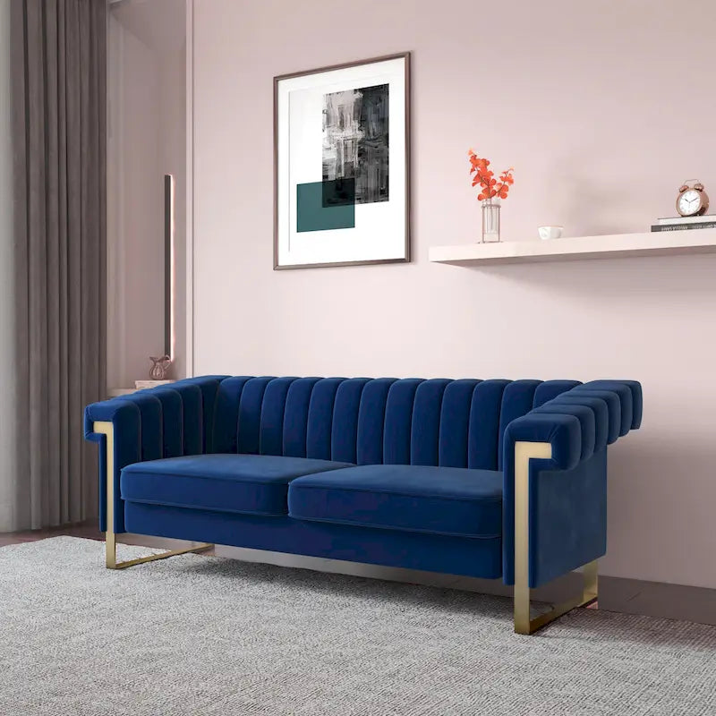 Traditional Chesterfield Tufted Velvet Sofa, Couch with Removable Cushions and Gold Legs