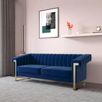 Traditional Chesterfield Tufted Velvet Sofa, Couch with Removable Cushions and Gold Legs