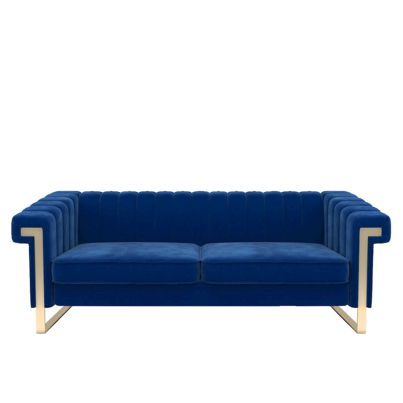 Traditional Chesterfield Tufted Velvet Sofa, Couch with Removable Cushions and Gold Legs