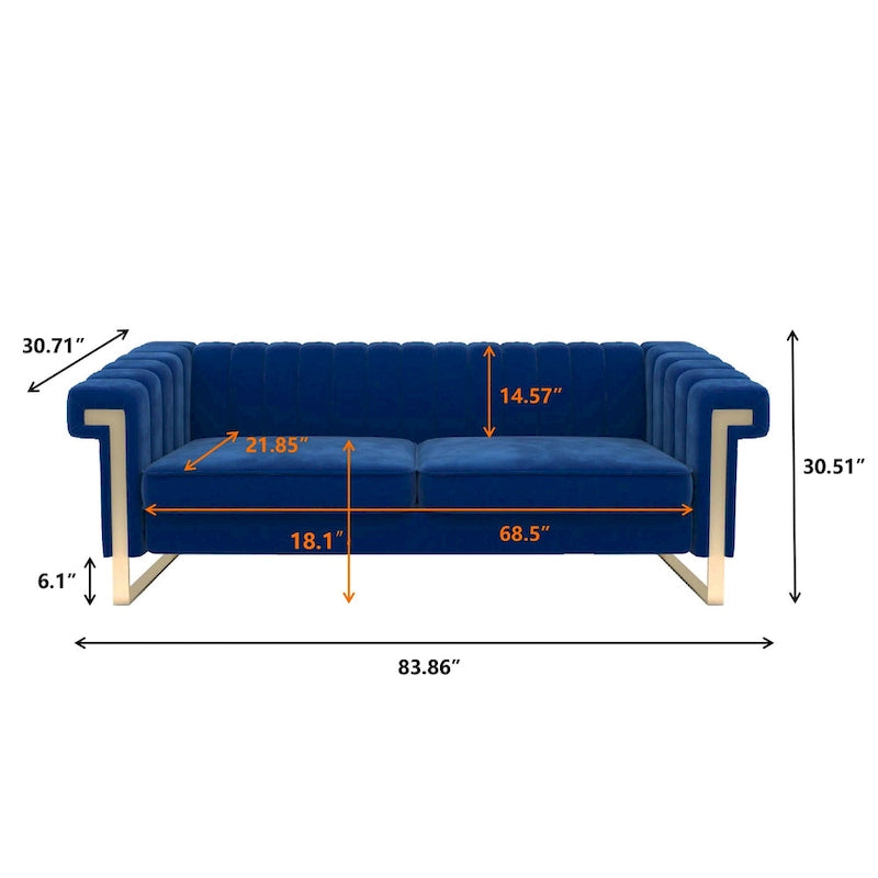 Traditional Chesterfield Tufted Velvet Sofa, Couch with Removable Cushions and Gold Legs
