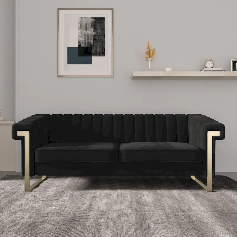 Traditional Chesterfield Tufted Velvet Sofa, Couch with Removable Cushions and Gold Legs