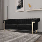 Traditional Chesterfield Tufted Velvet Sofa, Couch with Removable Cushions and Gold Legs