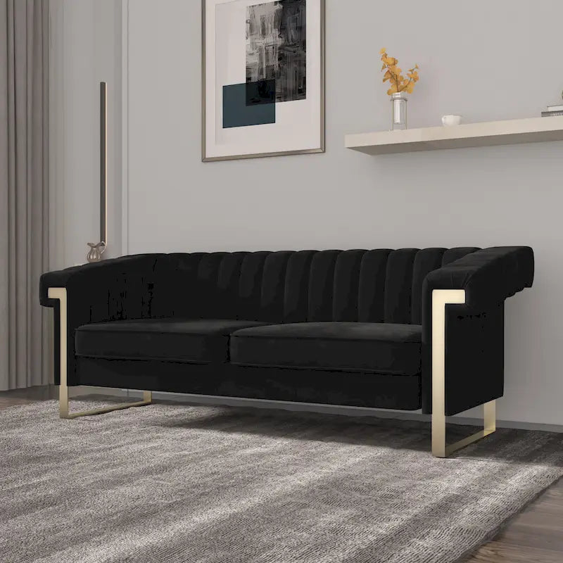 Traditional Chesterfield Tufted Velvet Sofa, Couch with Removable Cushions and Gold Legs