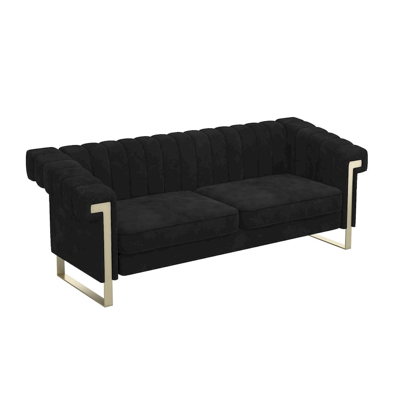 Traditional Chesterfield Tufted Velvet Sofa, Couch with Removable Cushions and Gold Legs