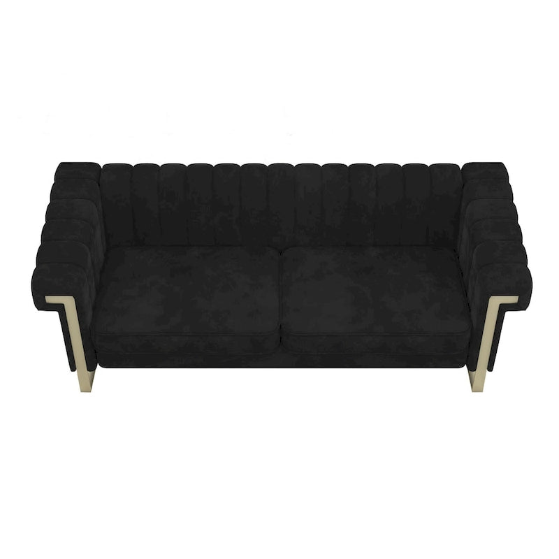 Traditional Chesterfield Tufted Velvet Sofa, Couch with Removable Cushions and Gold Legs