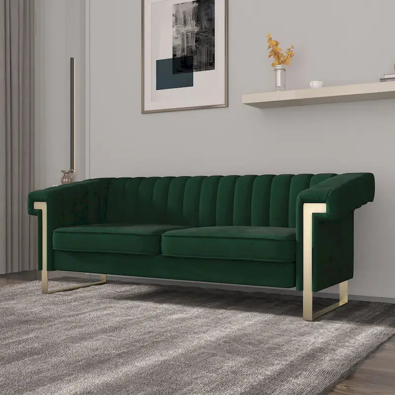 Traditional Chesterfield Tufted Velvet Sofa, Couch with Removable Cushions and Gold Legs