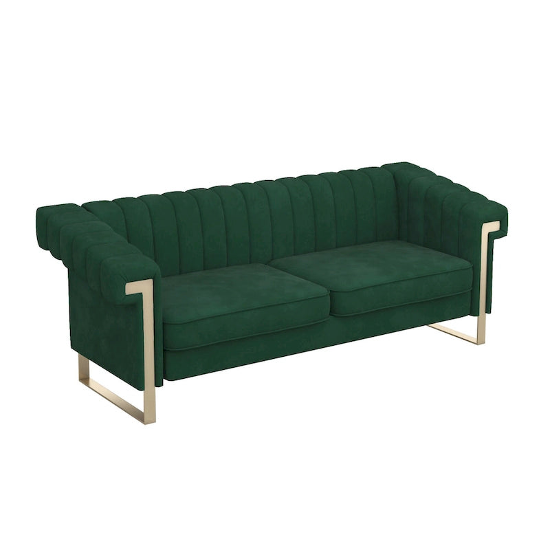 Traditional Chesterfield Tufted Velvet Sofa, Couch with Removable Cushions and Gold Legs