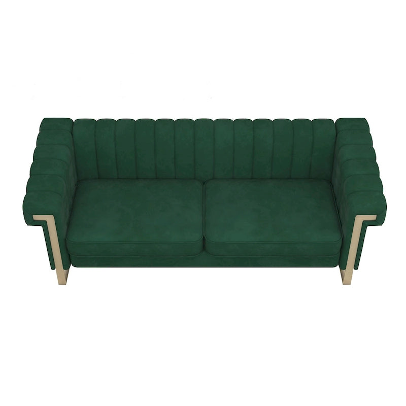 Traditional Chesterfield Tufted Velvet Sofa, Couch with Removable Cushions and Gold Legs