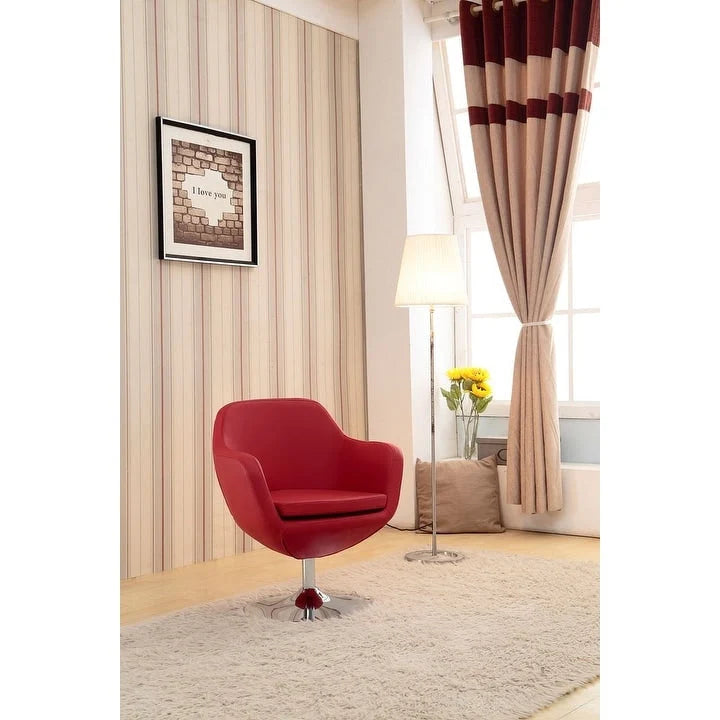 Polished Chrome Faux Leather Swivel Accent Chair