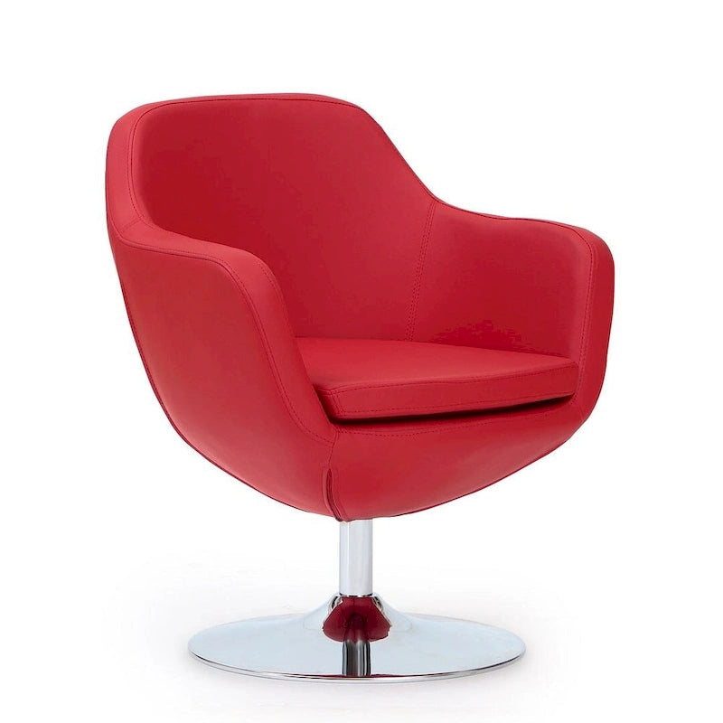 Polished Chrome Faux Leather Swivel Accent Chair
