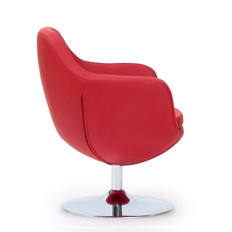 Polished Chrome Faux Leather Swivel Accent Chair