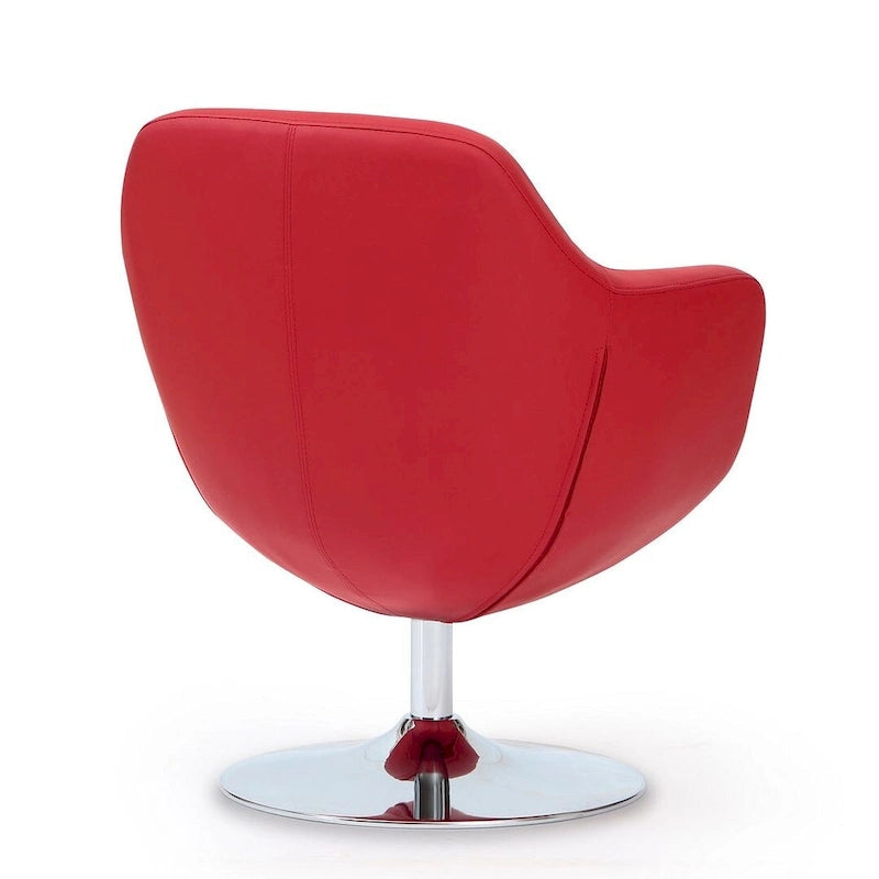 Polished Chrome Faux Leather Swivel Accent Chair