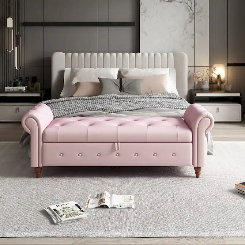 Moderner Bettkasten, Schuhbank und Fußhocker mit gerollten Armlehnen