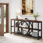 70.9 inch Sofa Console Table with 3 Tier Wood Storage Shelves Industrial Metal Frame for Foyer Hallway Living Room Behind Couch