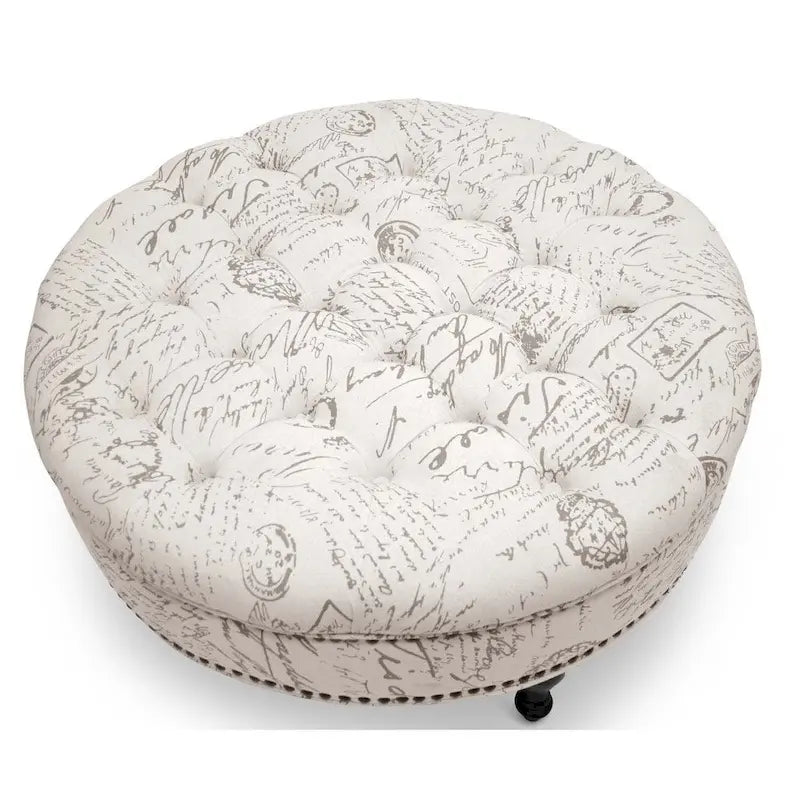 Pouf moderne capitonné en lin à motifs