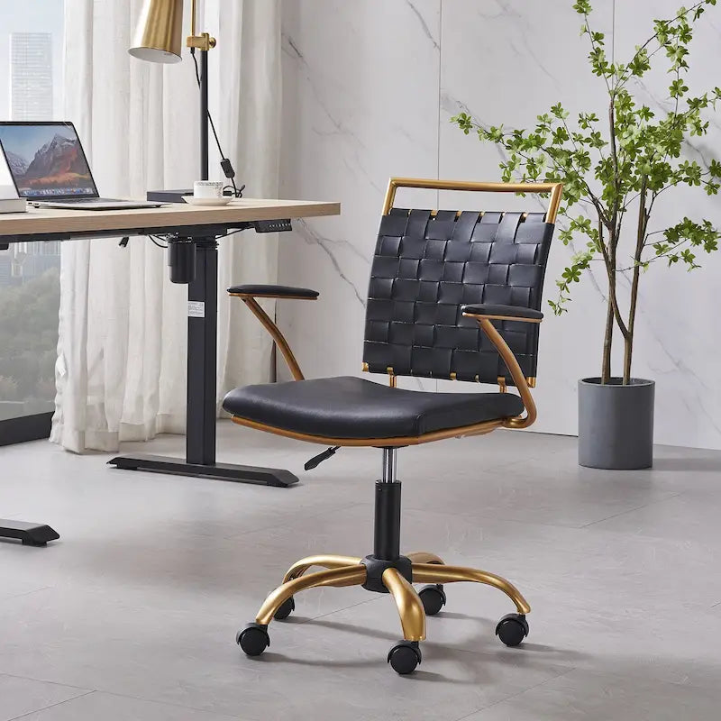 Goldtone Leather Mid Back Office Chair Swivel Computer Desk Chair