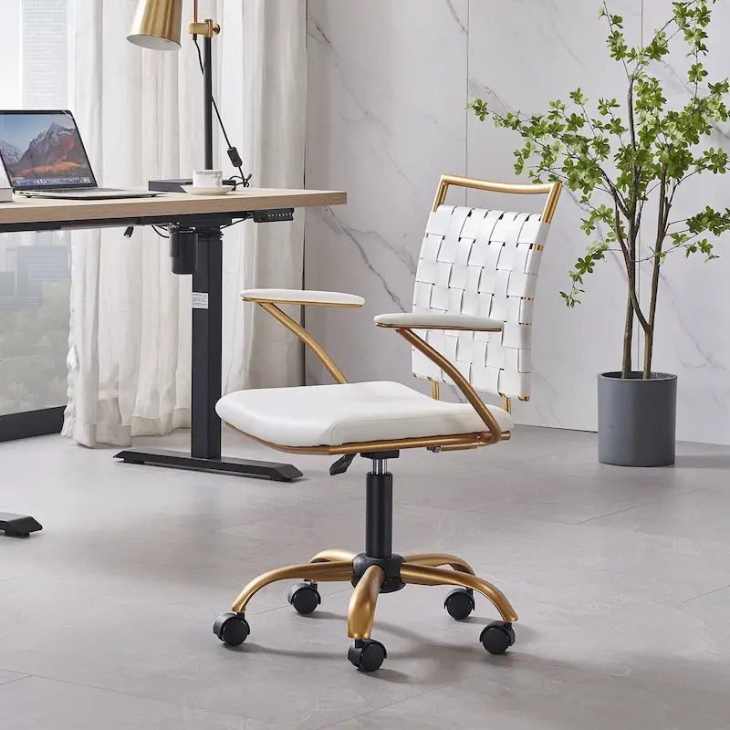 Goldtone Leather Mid Back Office Chair Swivel Computer Desk Chair